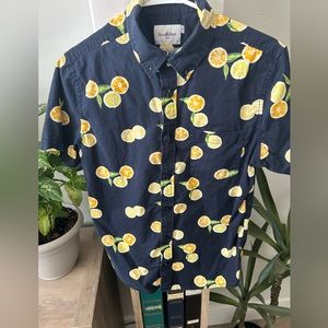 Lemon design blue button up collard shirt